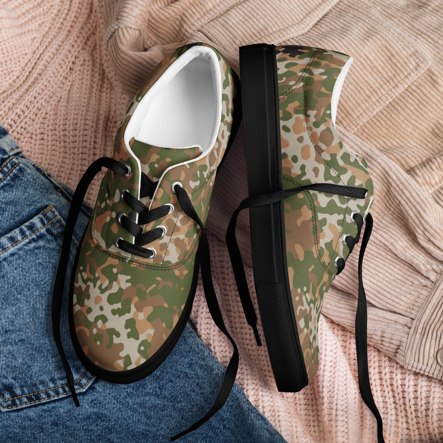German Flecktarn Multi-terrain CAMO Mens Lace-Up Canvas Shoes - Lace-up