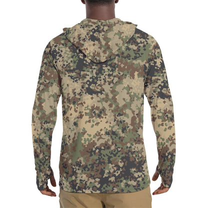 German Flecktarn Multi-terrain CAMO Mens Sunscreen Sports Hoodie With Thumb Holes