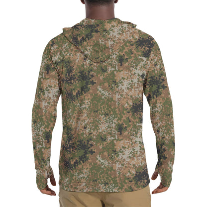 German Flecktarn Multi-terrain CAMO Mens Sunscreen Sports Hoodie With Thumb Holes - S / White