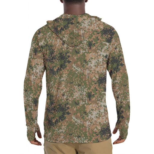 Flecktarn Bundeswehr Multi-Terrain CAMO Mens Sunscreen Sports Hoodie With Thumb Holes - S / White