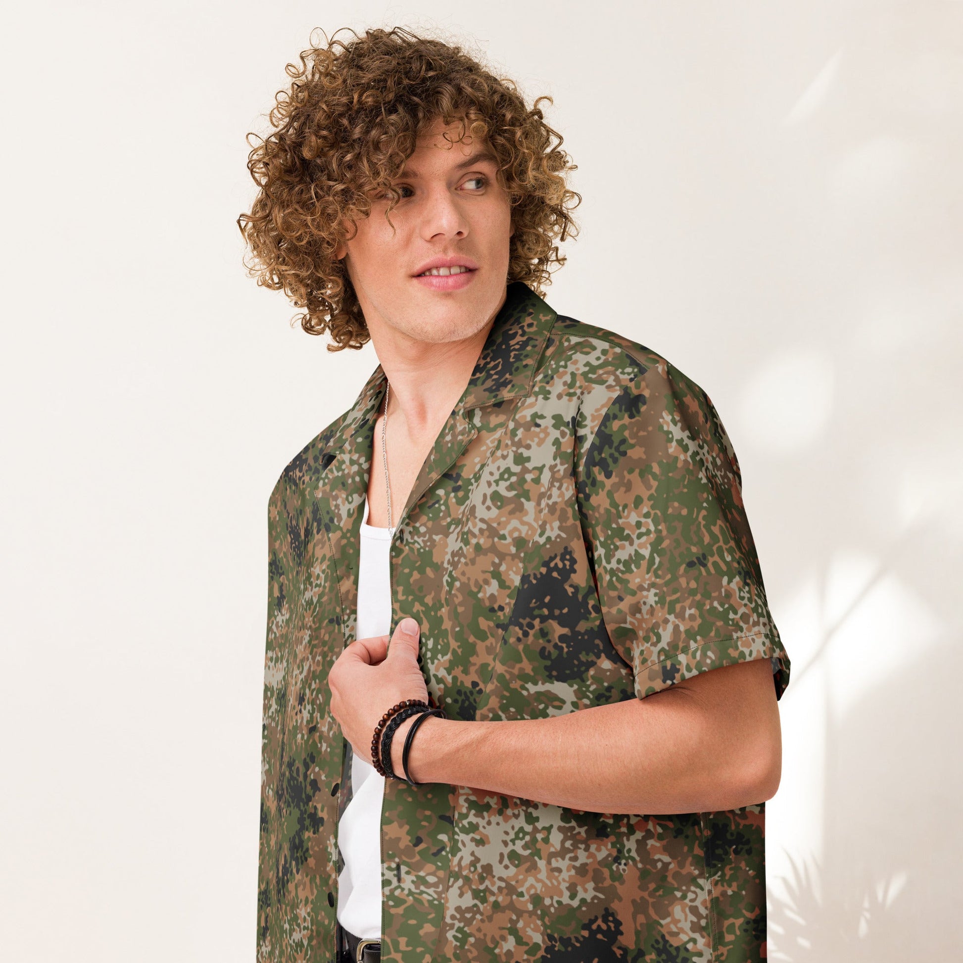 German Flecktarn Multi-terrain CAMO Unisex Short-Sleeve Button Shirt - 2XS