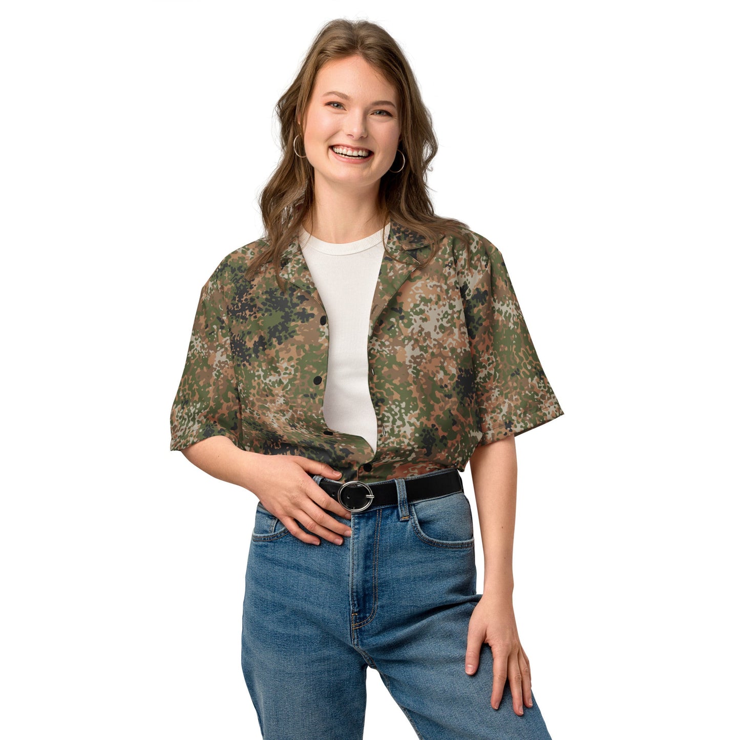 German Flecktarn Multi-terrain CAMO Unisex Short-Sleeve Button Shirt