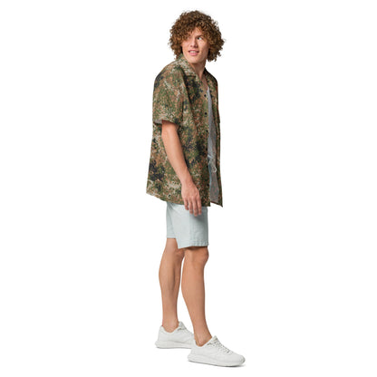 German Flecktarn Multi-terrain CAMO Unisex Short-Sleeve Button Shirt