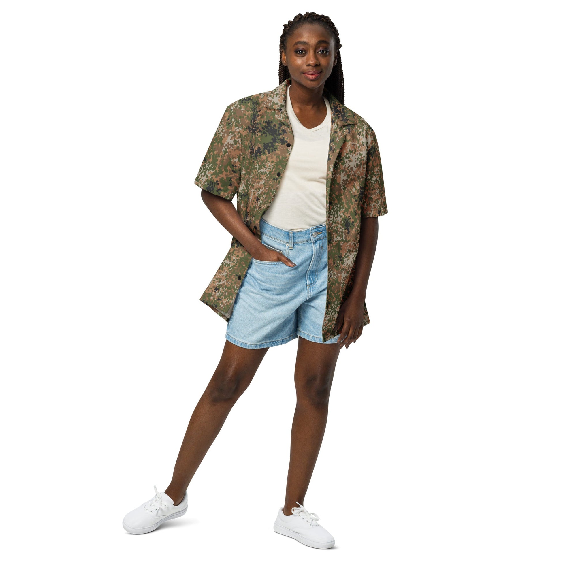 German Flecktarn Multi-terrain CAMO Unisex Short-Sleeve Button Shirt