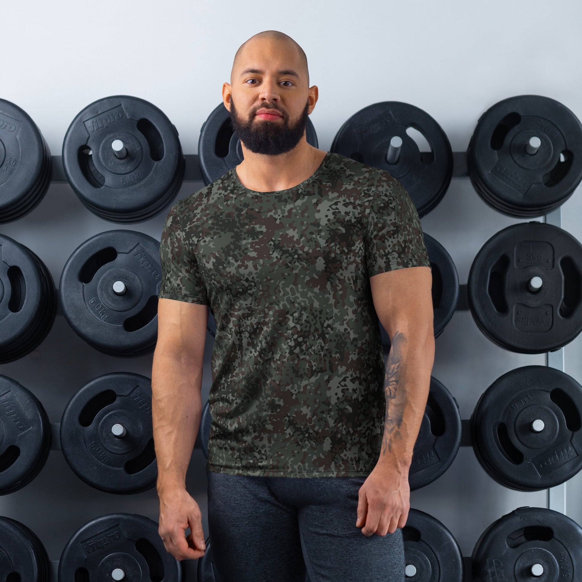 German Flecktarn Night Ops CAMO Mens Athletic T-Shirt - XS
