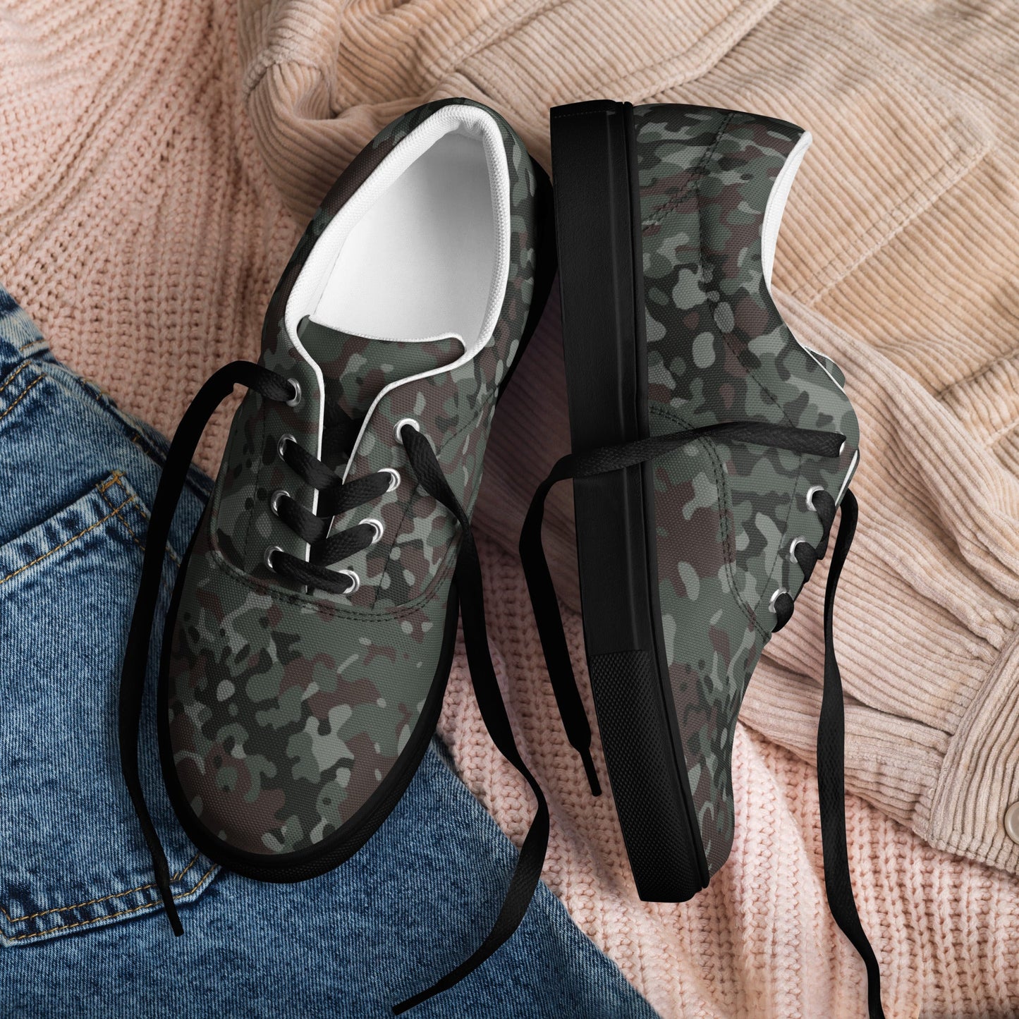 German Flecktarn Night Ops CAMO Mens Lace-Up Canvas Shoes - Lace-up