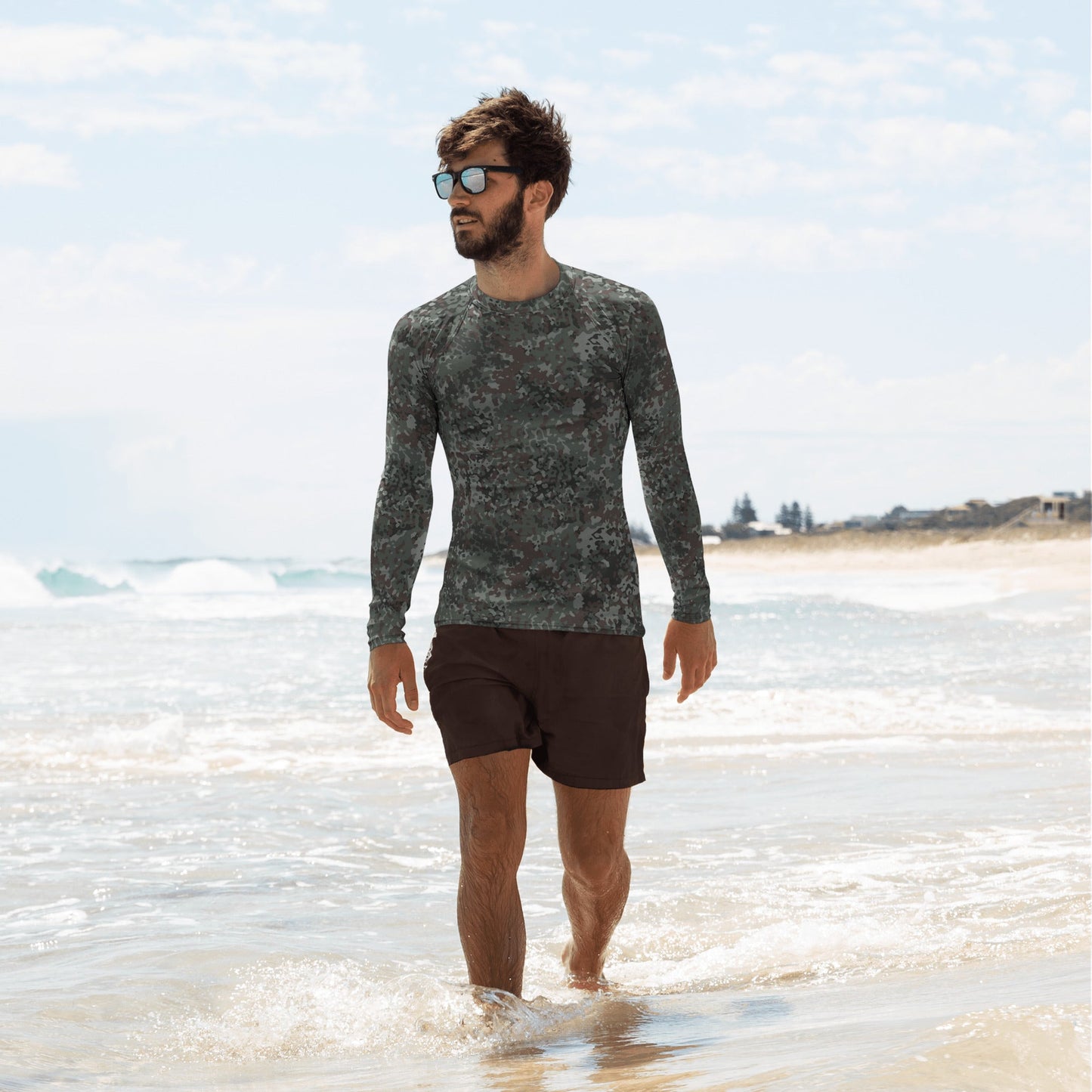 German Flecktarn Night Ops CAMO Mens Long-Sleeve Rash Guard - XS