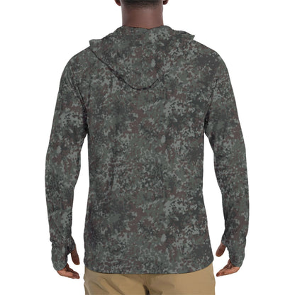 German Flecktarn Night Ops CAMO Mens Sunscreen Sports Hoodie With Thumb Holes
