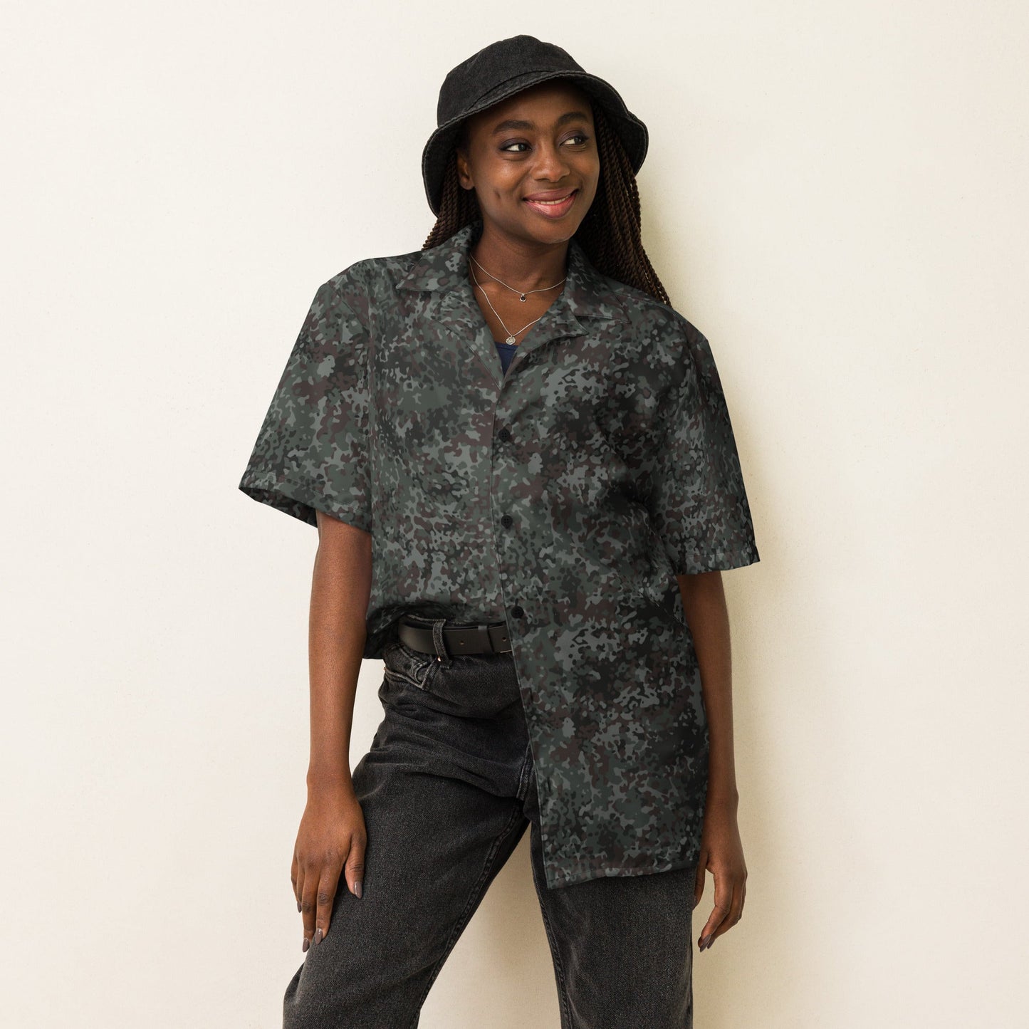 German Flecktarn Night Ops CAMO Unisex Short-Sleeve Button Shirt