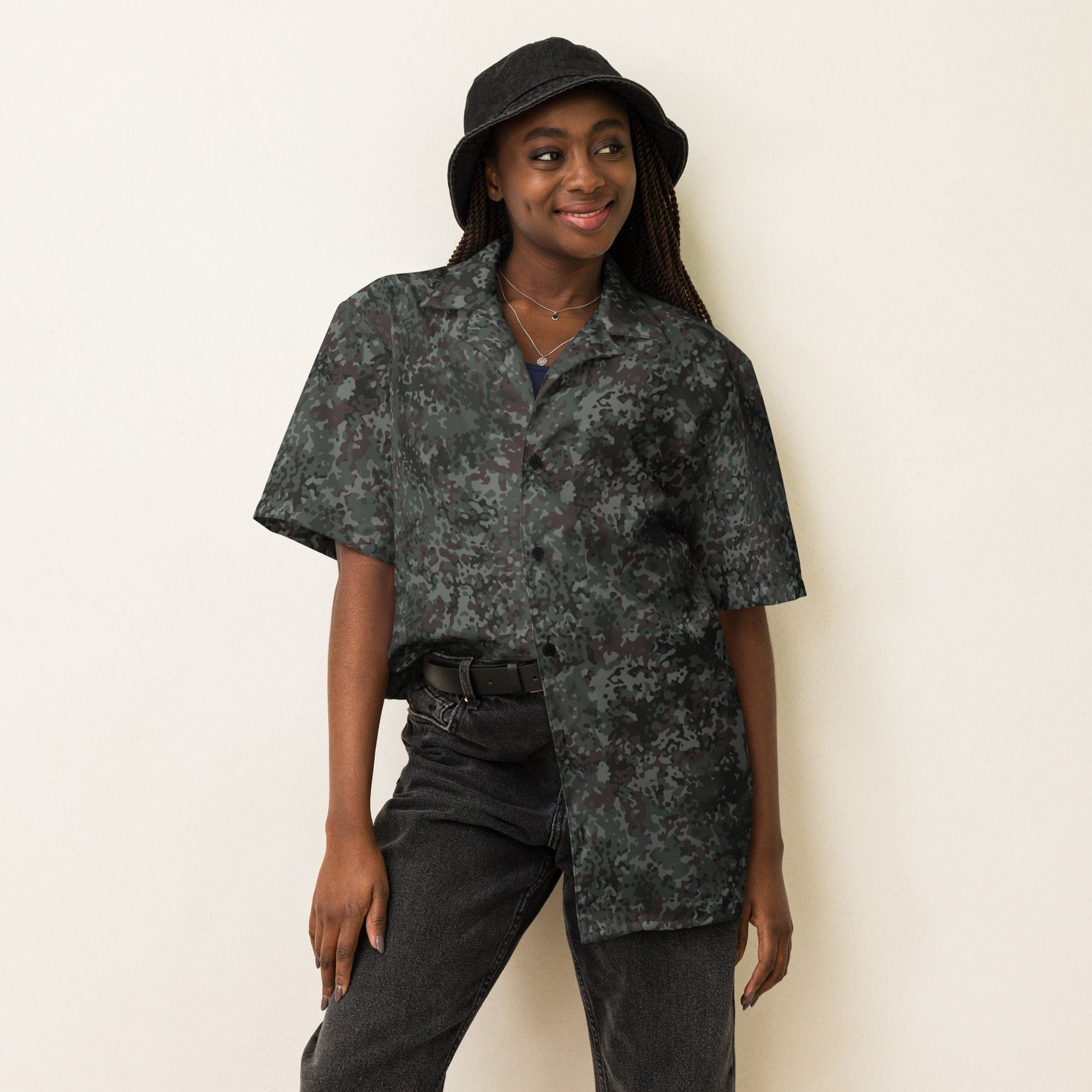 German Flecktarn Night Ops CAMO Unisex Short-Sleeve Button Shirt