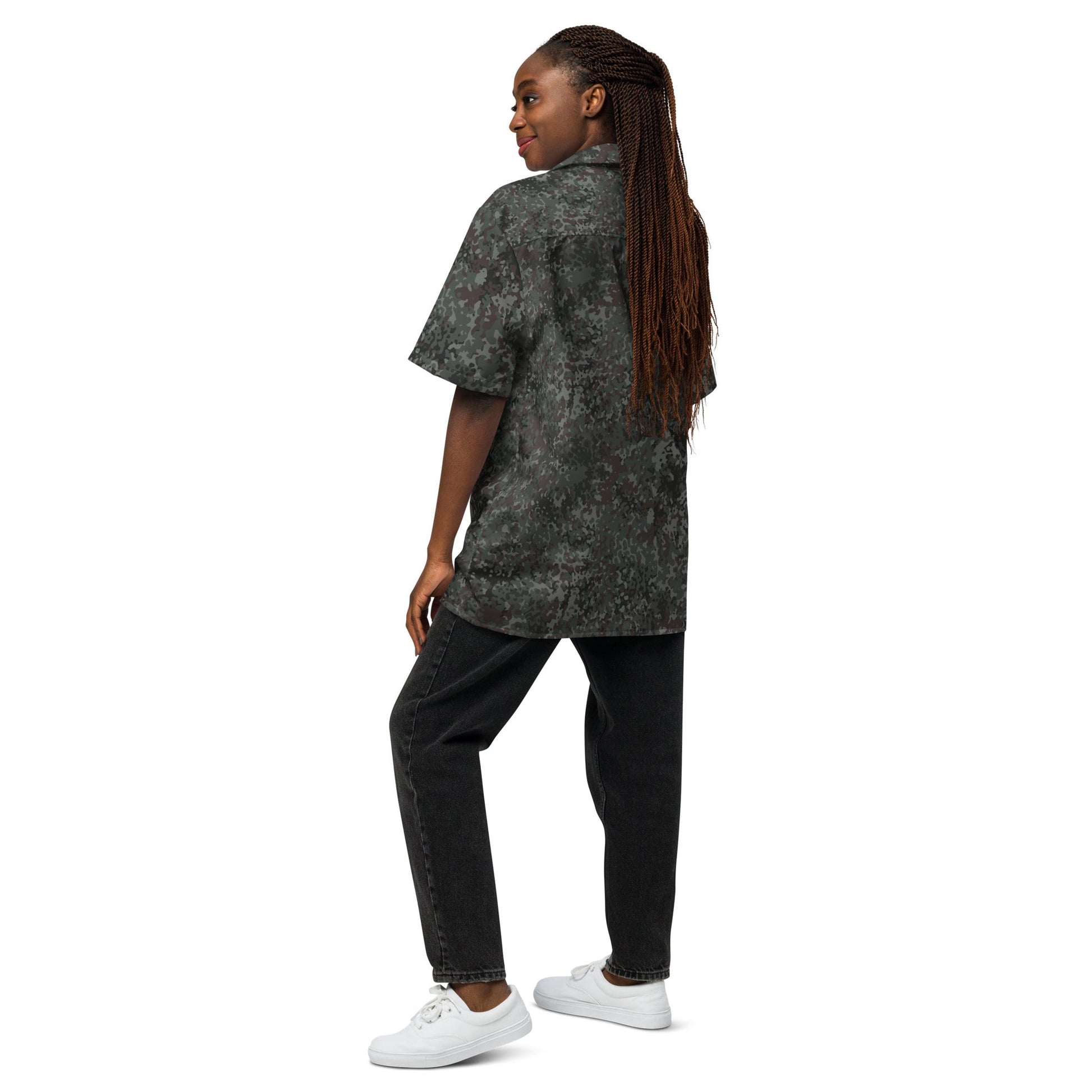 German Flecktarn Night Ops CAMO Unisex Short-Sleeve Button Shirt