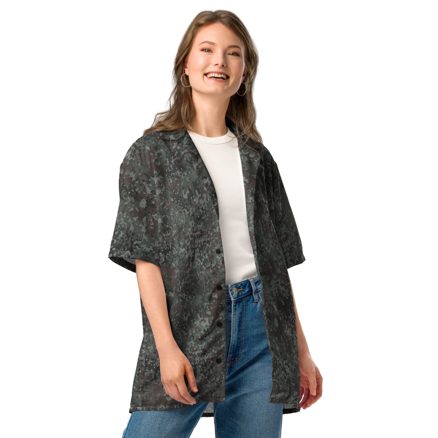 German Flecktarn Night Ops CAMO Unisex Short-Sleeve Button Shirt