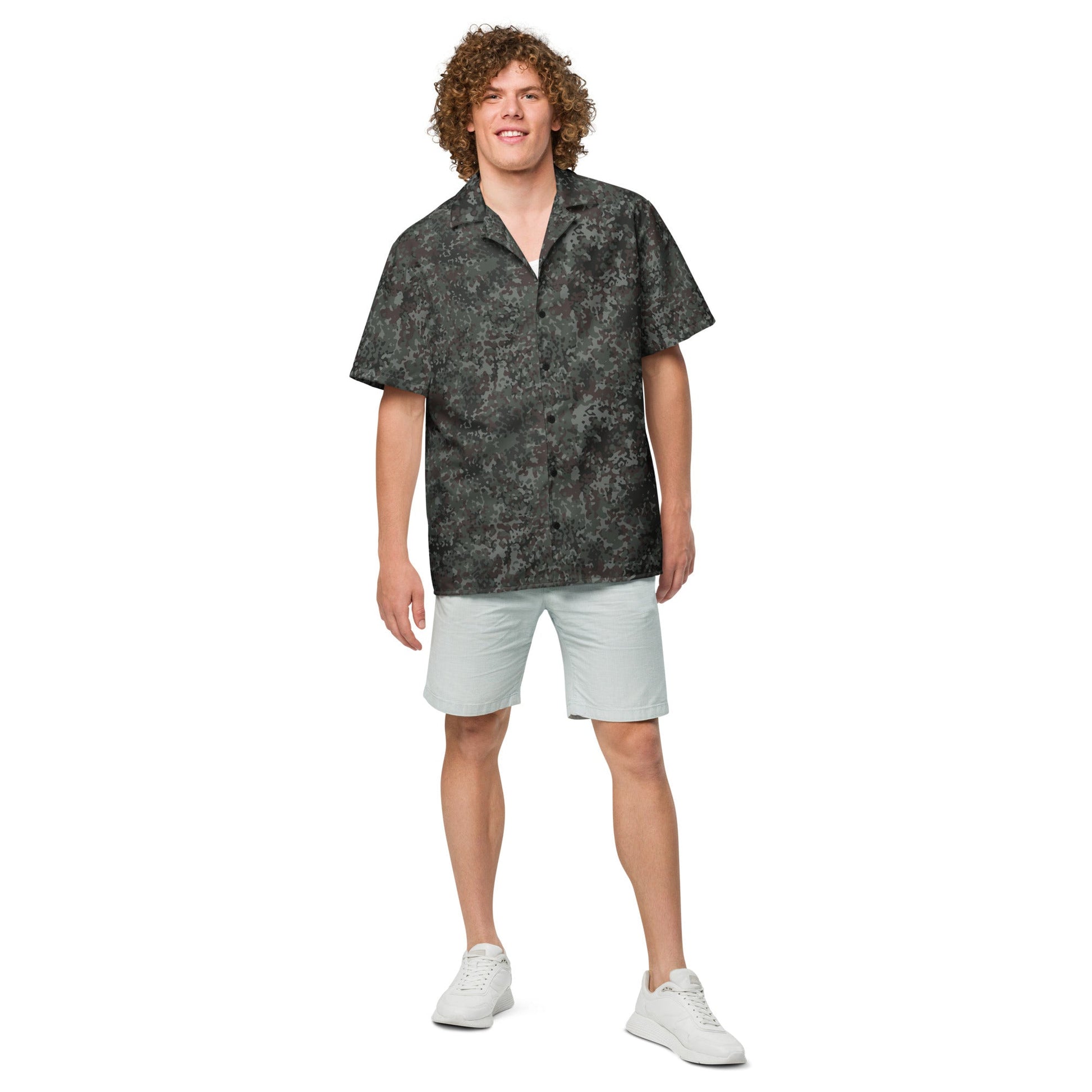 German Flecktarn Night Ops CAMO Unisex Short-Sleeve Button Shirt
