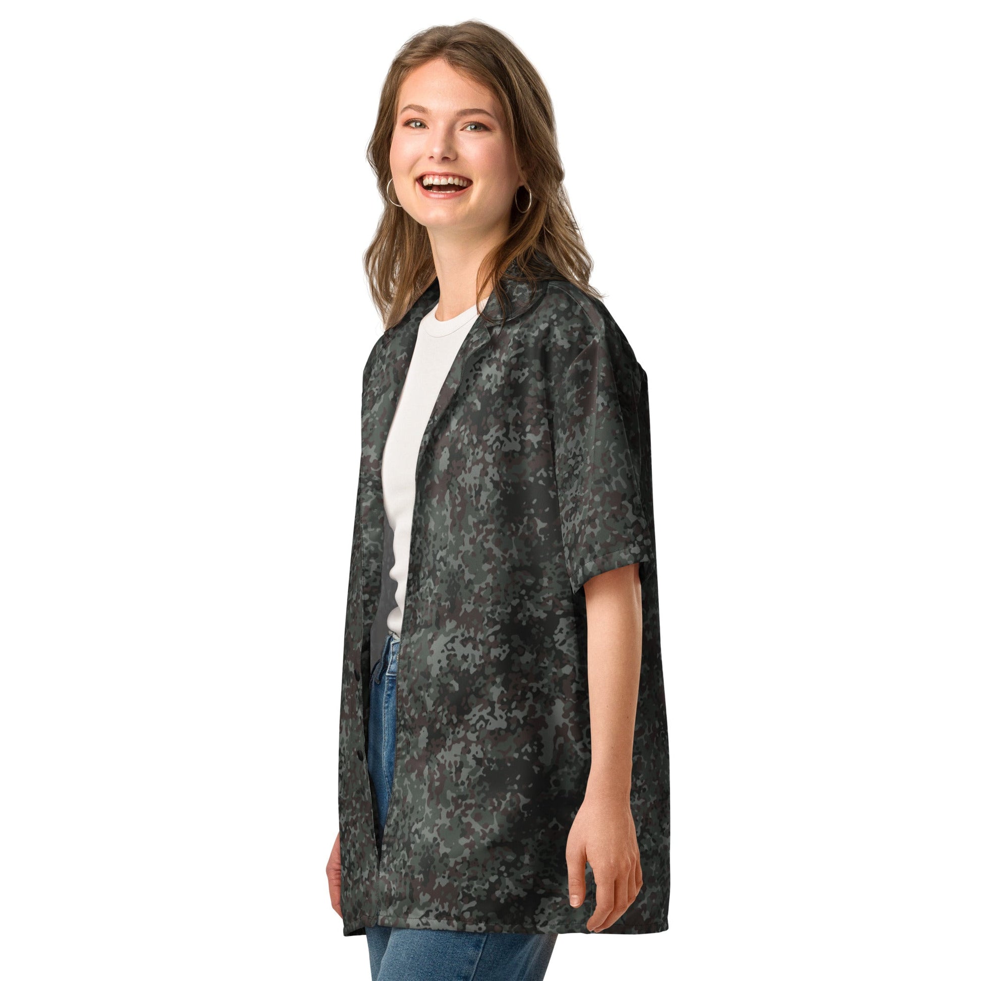 German Flecktarn Night Ops CAMO Unisex Short-Sleeve Button Shirt