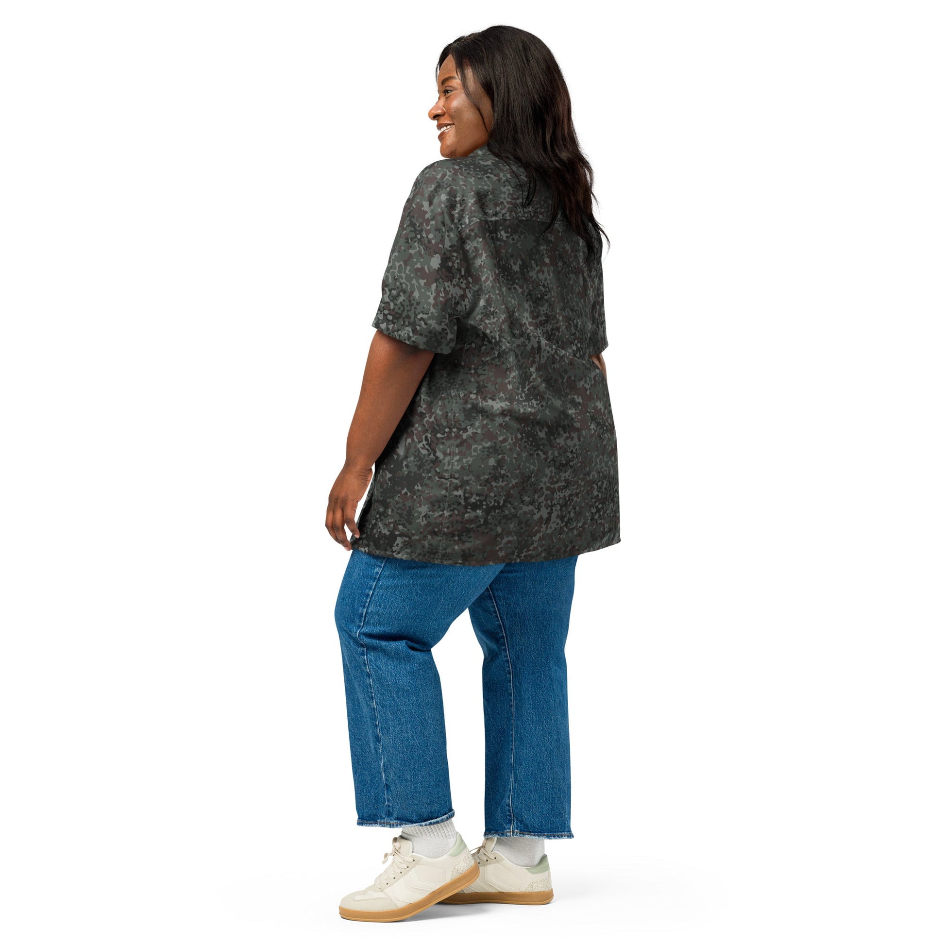 German Flecktarn Night Ops CAMO Unisex Short-Sleeve Button Shirt