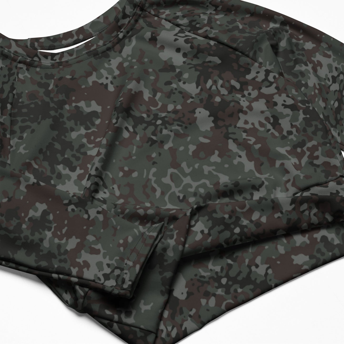 German Flecktarn Night Ops CAMO Womens Long-Sleeve Crop Top