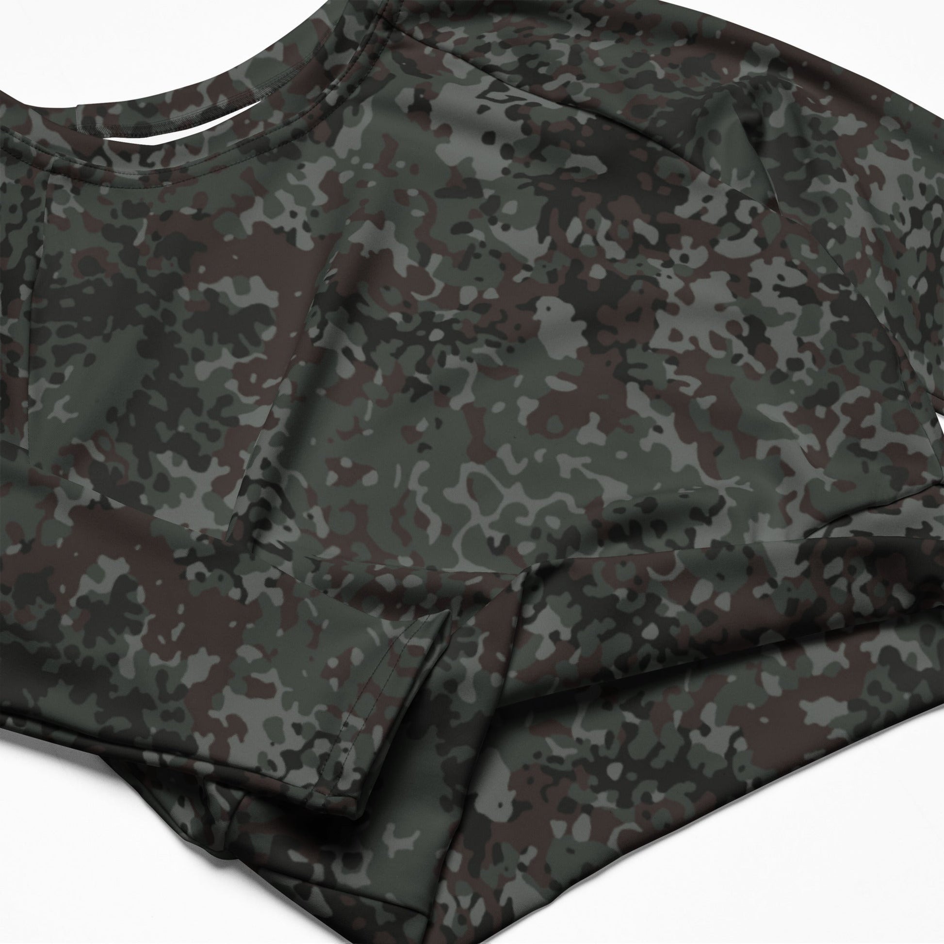 German Flecktarn Night Ops CAMO Womens Long-Sleeve Crop Top