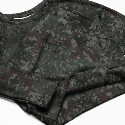 German Flecktarn Night Ops CAMO Womens Long-Sleeve Crop Top