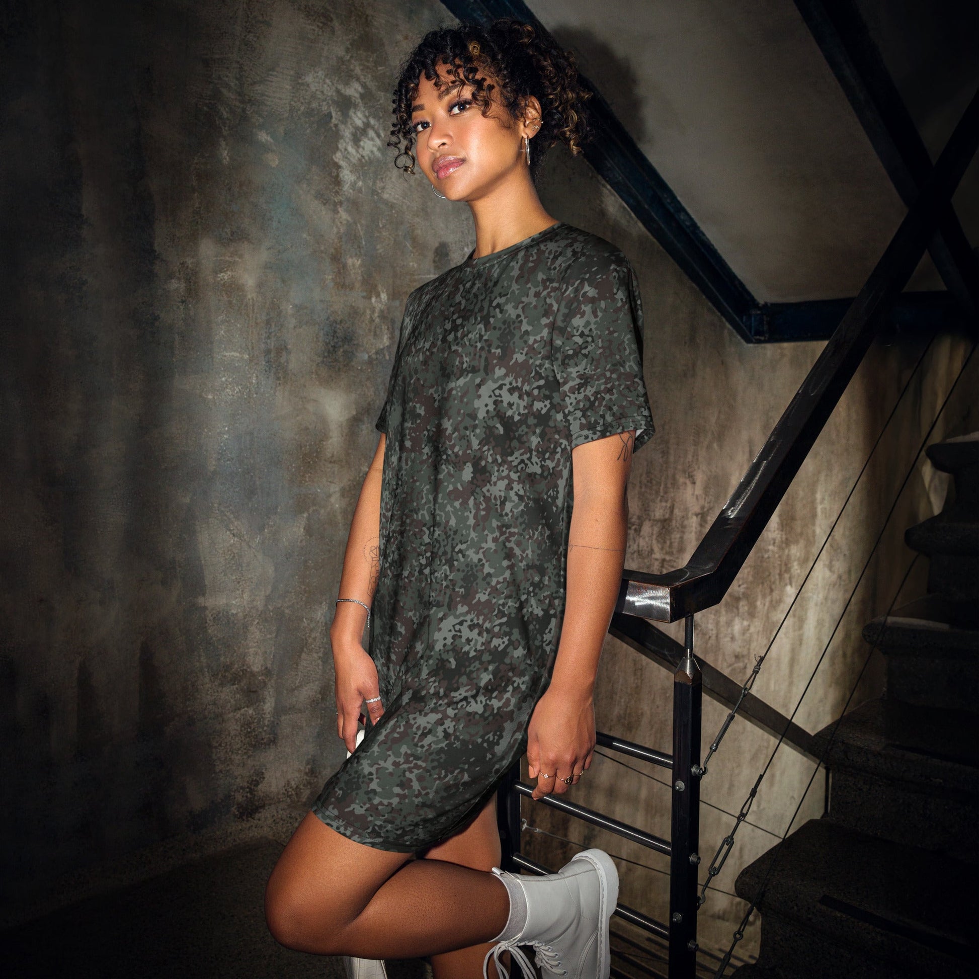 German Flecktarn Night Ops CAMO Womens T-Shirt Dress - 2XS