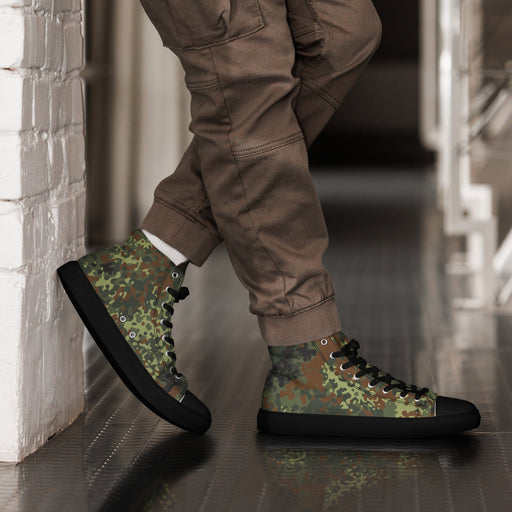 Flecktarn Bundeswehr Spring Woodland CAMO Mens High-Top Canvas Shoes - Black / 5