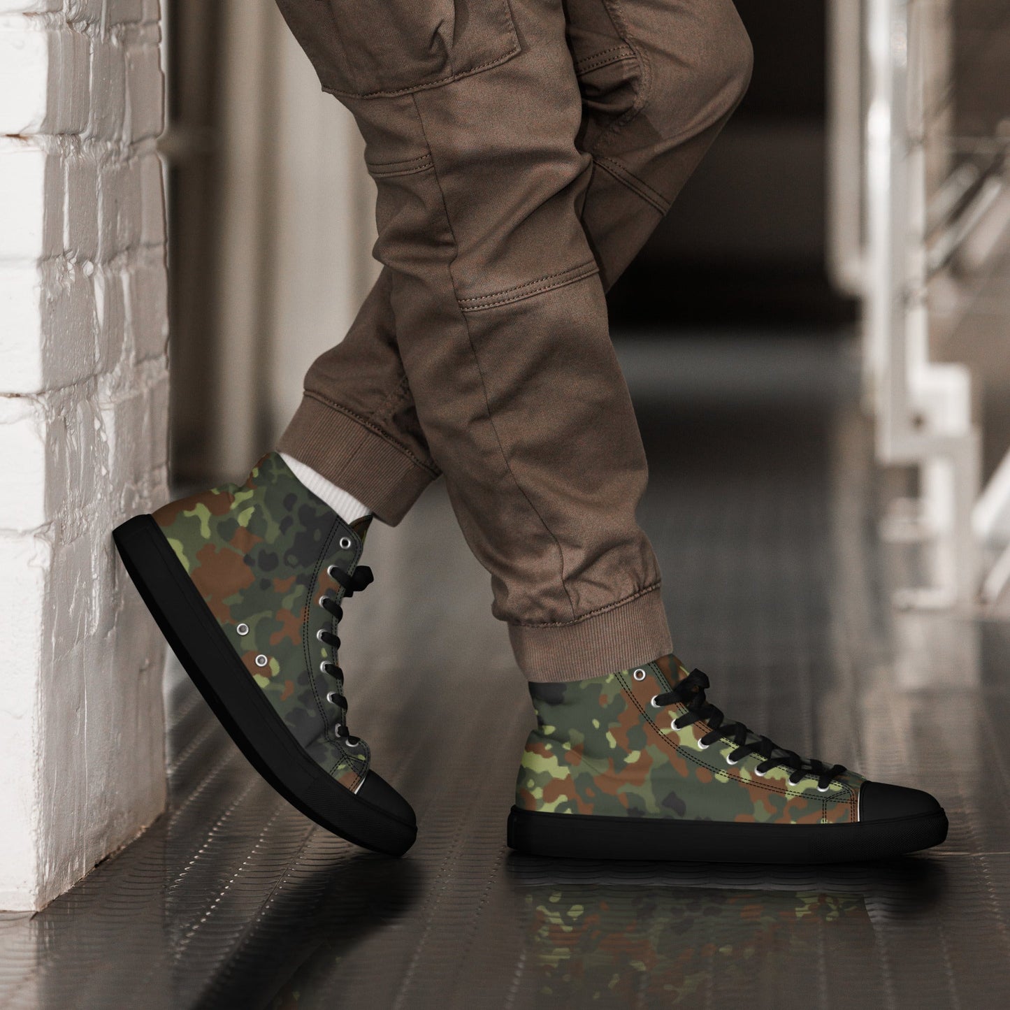 German Flecktarn Spring CAMO Mens high top canvas shoes - Black / 5 - High Top Canvas Shoes