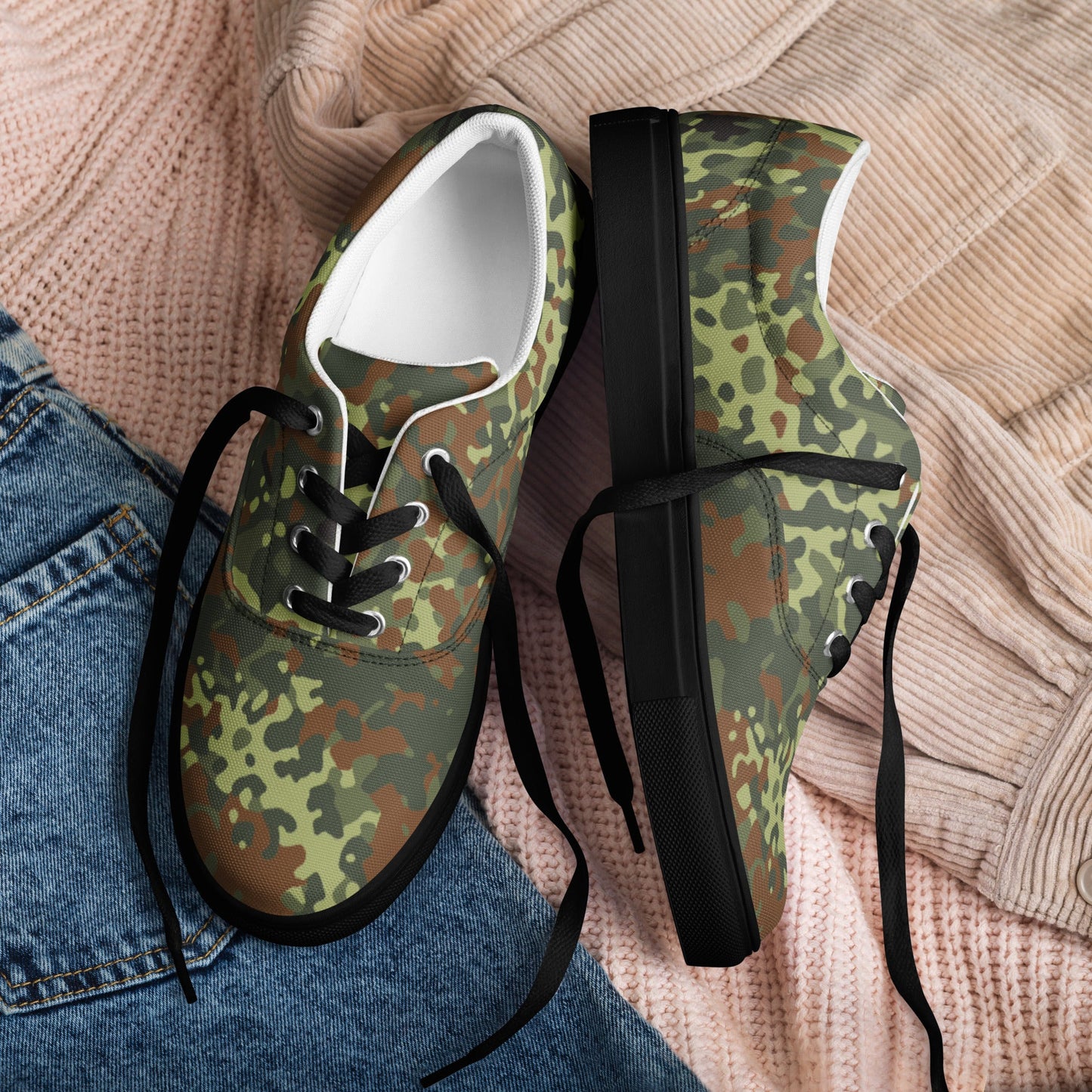 German Flecktarn Spring CAMO Mens Lace-Up Canvas Shoes - Lace-up