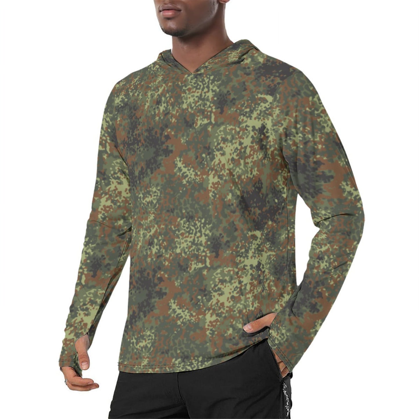 German Flecktarn Spring CAMO Mens Sunscreen Sports Hoodie With Thumb Holes