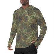 Flecktarn Bundeswehr Spring Woodland CAMO Mens Sunscreen Sports Hoodie With Thumb Holes