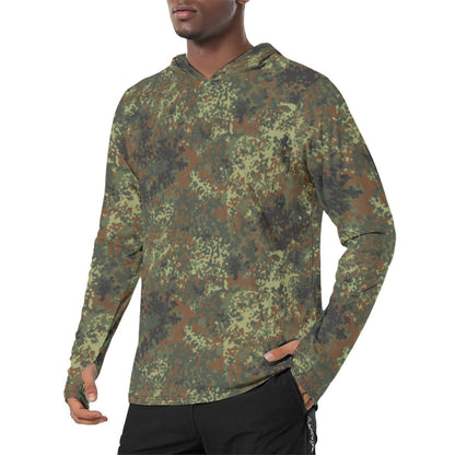 German Flecktarn Spring CAMO Mens Sunscreen Sports Hoodie With Thumb Holes