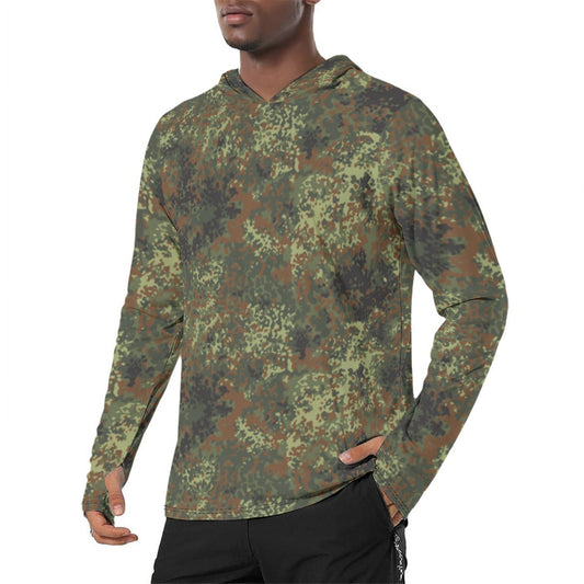 German Flecktarn Spring CAMO Mens Sunscreen Sports Hoodie With Thumb Holes