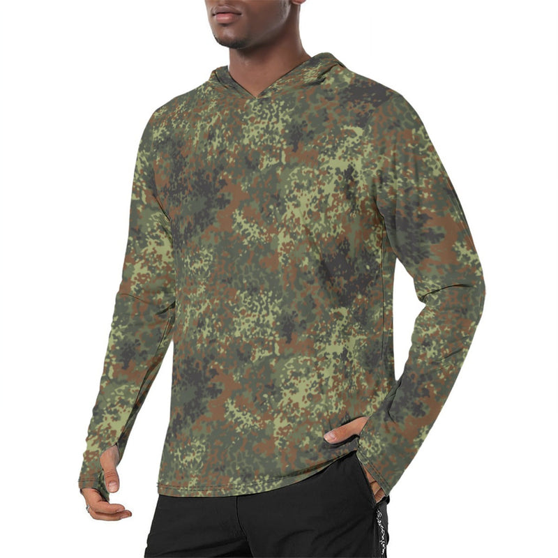 Flecktarn Bundeswehr Spring Woodland CAMO Mens Sunscreen Sports Hoodie With Thumb Holes