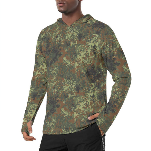 Flecktarn Bundeswehr Spring Woodland CAMO Mens Sunscreen Sports Hoodie With Thumb Holes