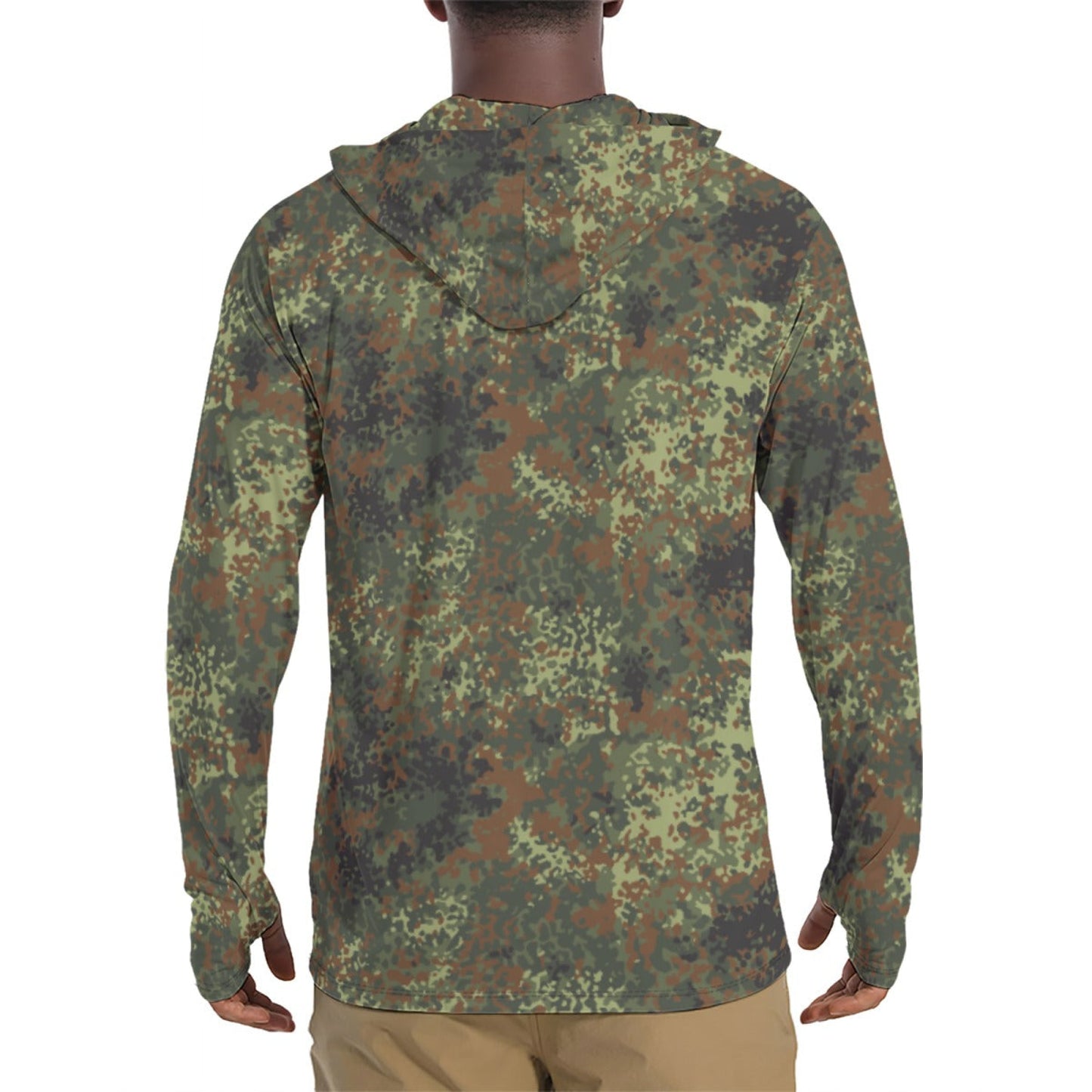 German Flecktarn Spring CAMO Mens Sunscreen Sports Hoodie With Thumb Holes - S / White