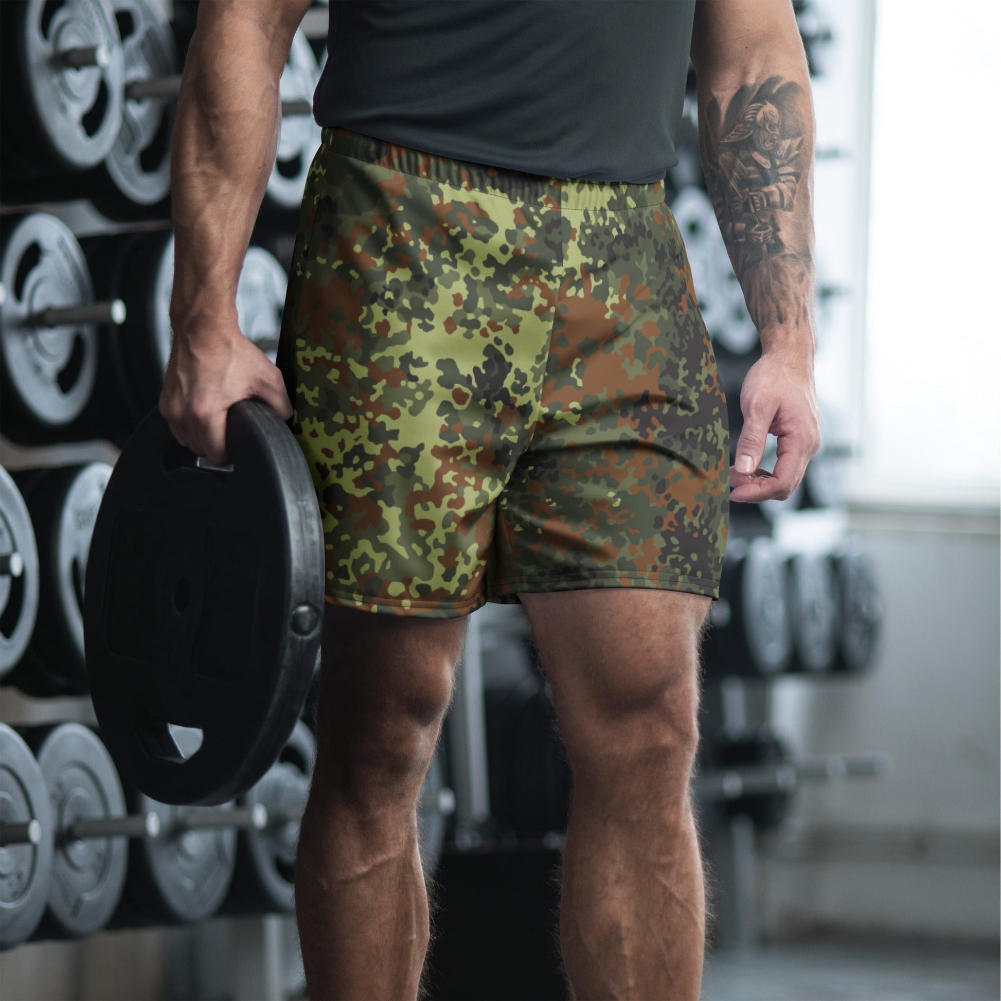 German Flecktarn Spring CAMO Unisex Athletic Long Shorts XS