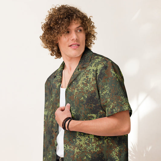 German Flecktarn Spring CAMO Unisex Short-Sleeve Button Shirt - 2XS