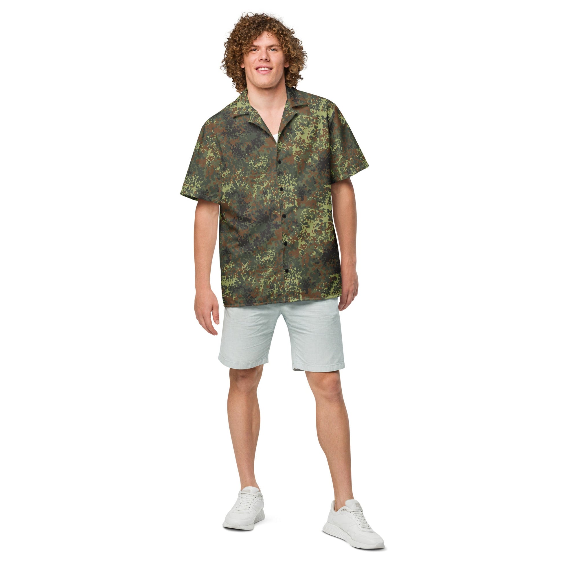 German Flecktarn Spring CAMO Unisex Short-Sleeve Button Shirt