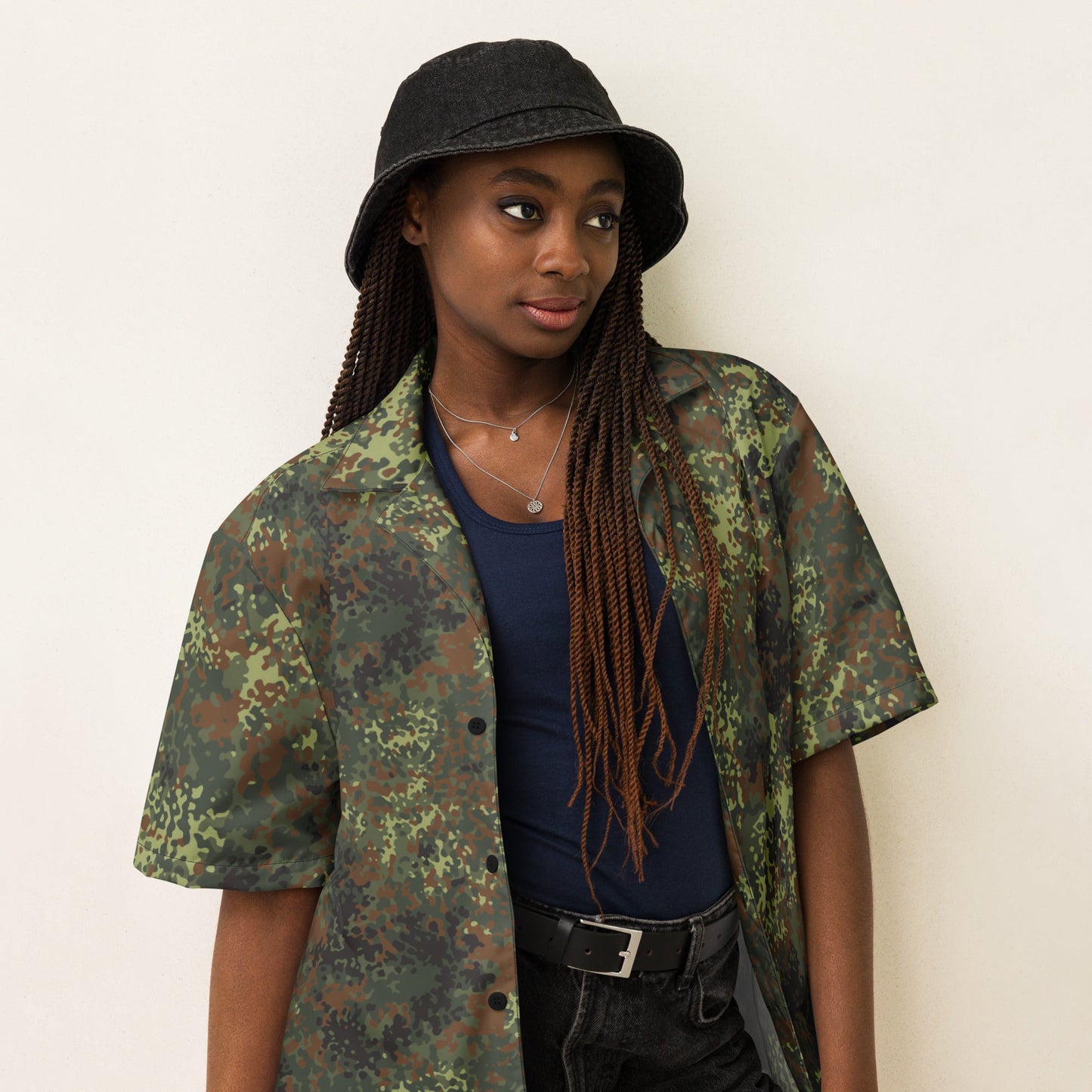 German Flecktarn Spring CAMO Unisex Short-Sleeve Button Shirt