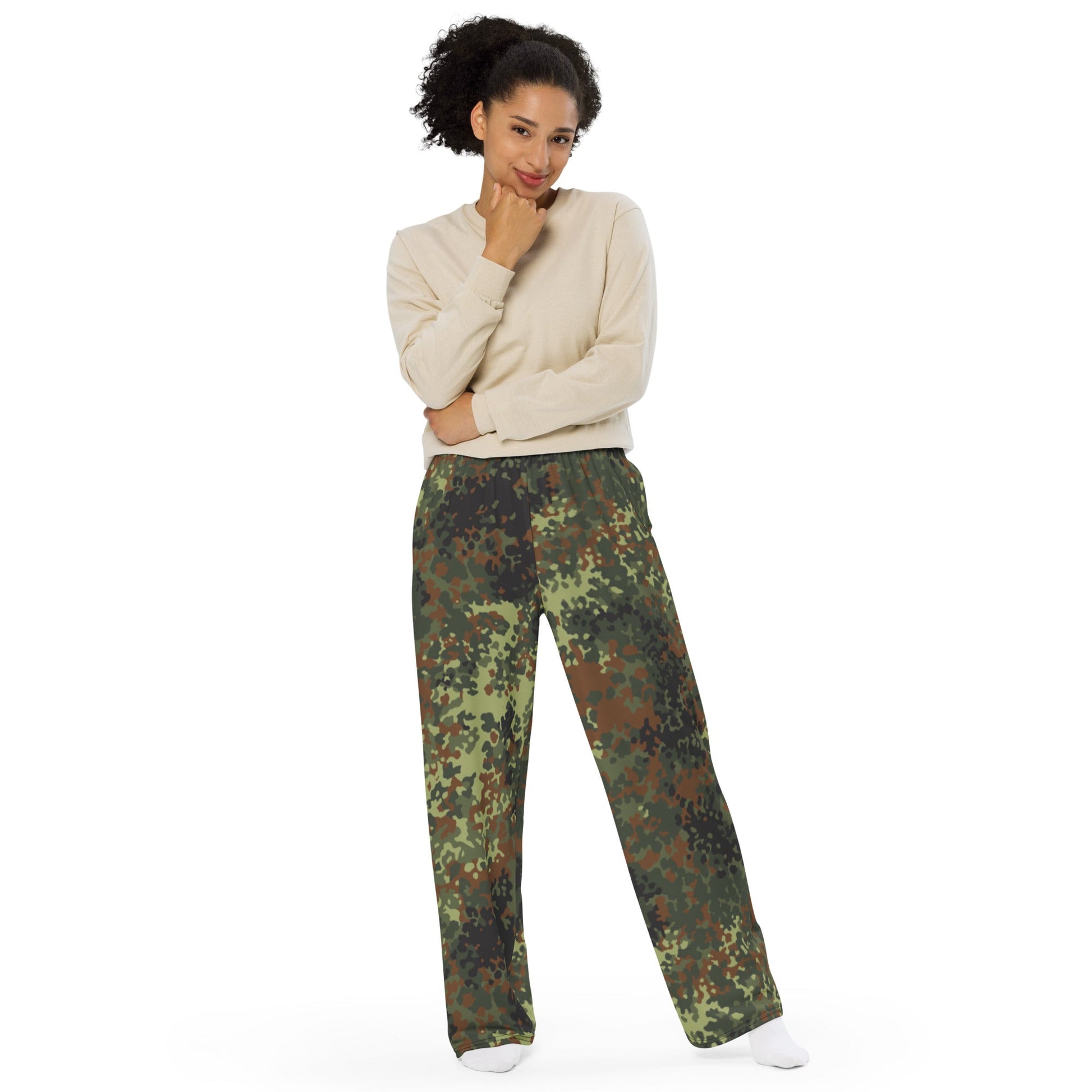 German Flecktarn Spring CAMO unisex wide leg pants Wide Pants