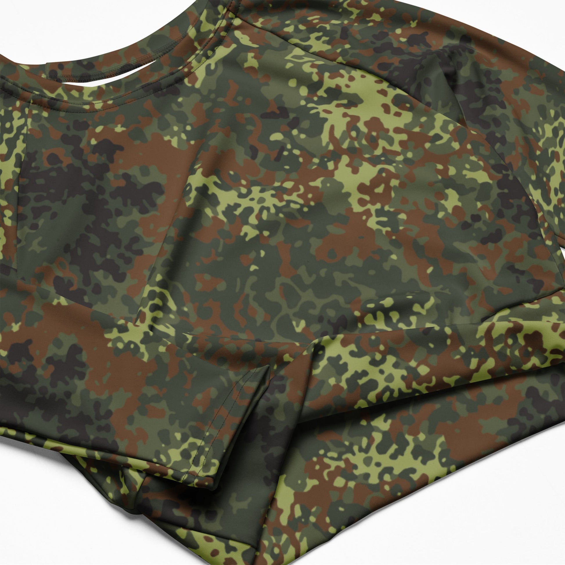 German Flecktarn Spring CAMO Womens Long-Sleeve Crop Top