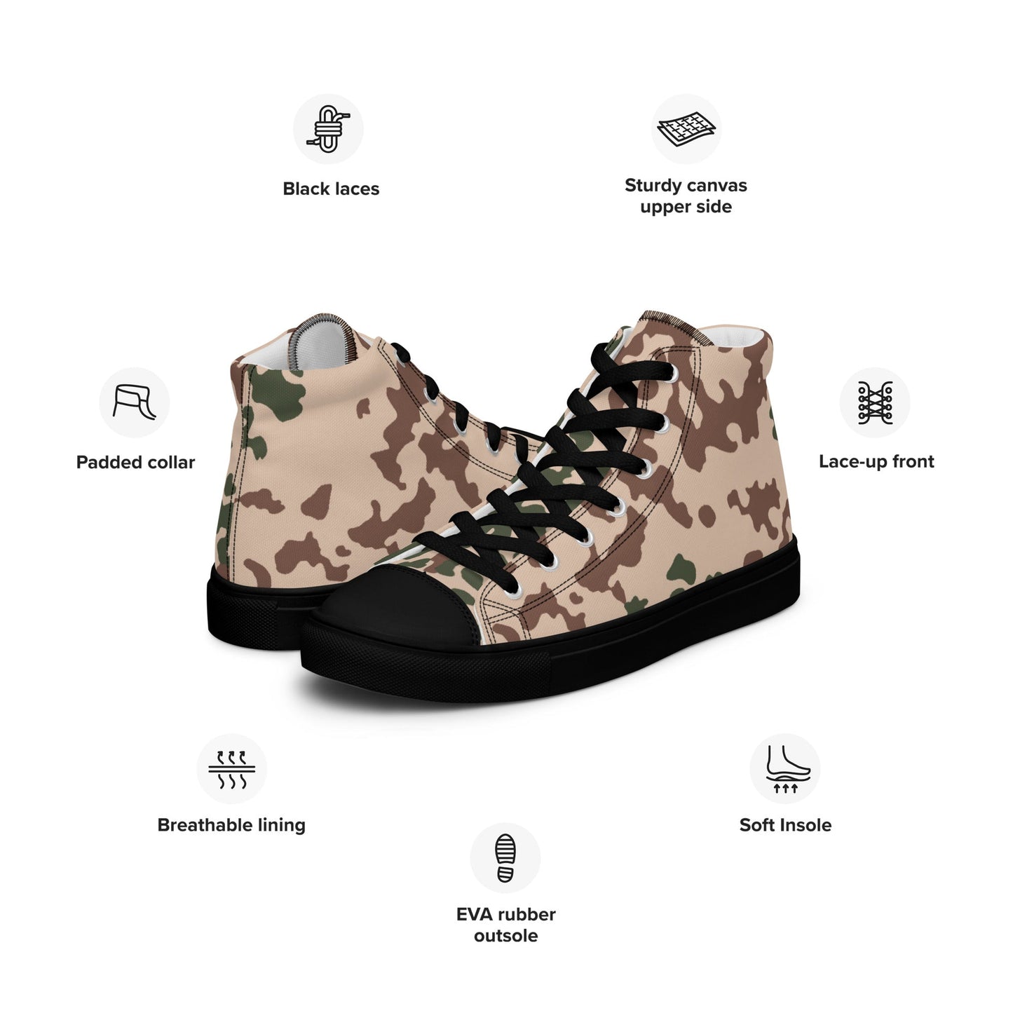 German Flecktarn Tropentarn CAMO Mens high top canvas shoes - High Top Canvas Shoes