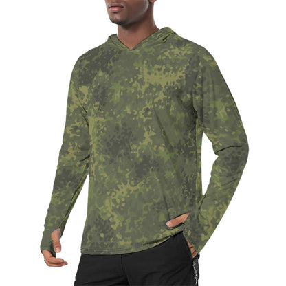 German Flecktarn Tropical CAMO Mens Sunscreen Sports Hoodie With Thumb Holes - S / White