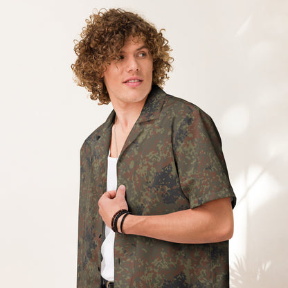 German Flecktarn CAMO Unisex Short-Sleeve Button Shirt - 2XS