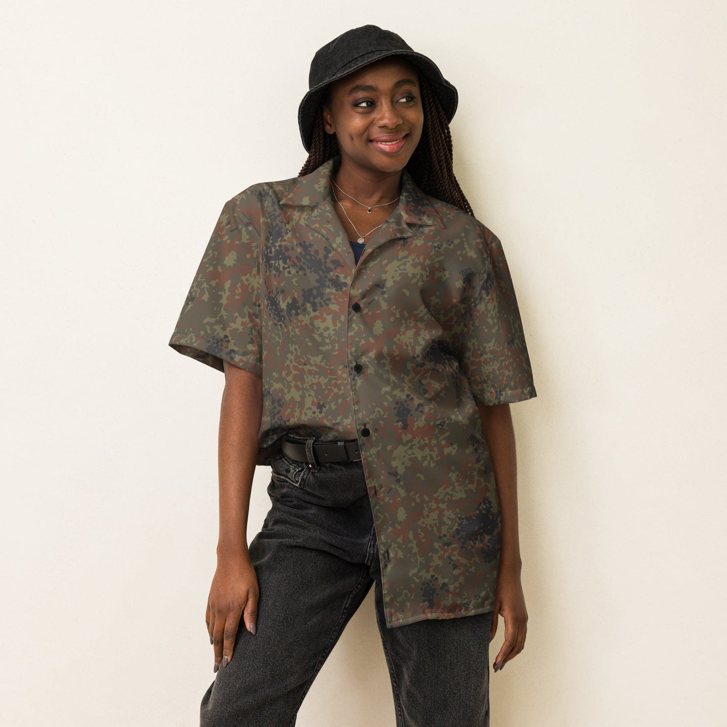 German Flecktarn CAMO Unisex Short-Sleeve Button Shirt