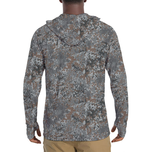 German Flecktarn Urban CAMO Mens Sunscreen Sports Hoodie With Thumb Holes