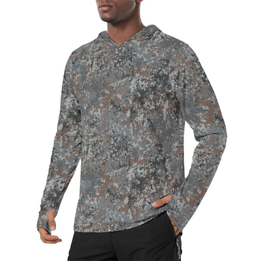 Flecktarn Bundeswehr Urban CAMO Mens Sunscreen Sports Hoodie With Thumb Holes - S / White