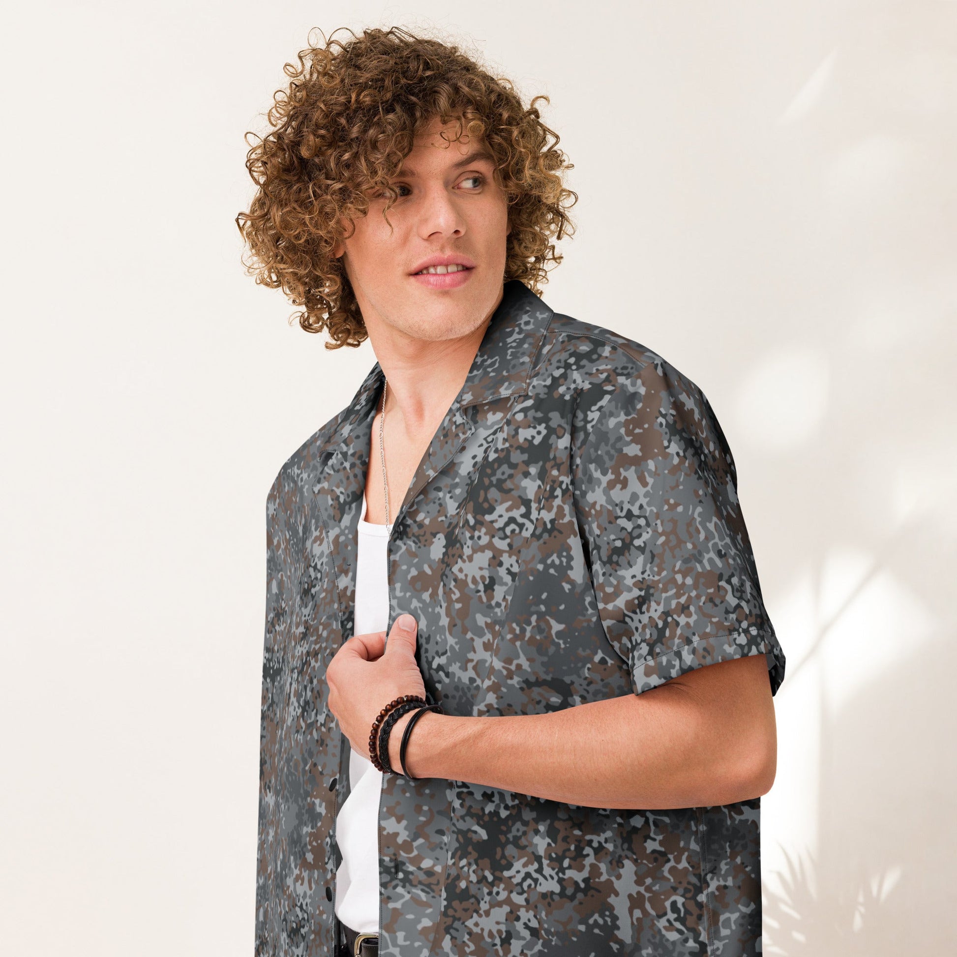 German Flecktarn Urban CAMO Unisex Short-Sleeve Button Shirt - 2XS