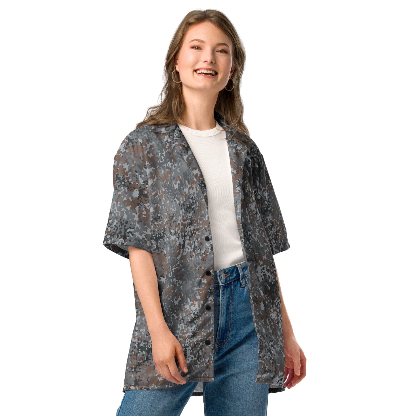 German Flecktarn Urban CAMO Unisex Short-Sleeve Button Shirt