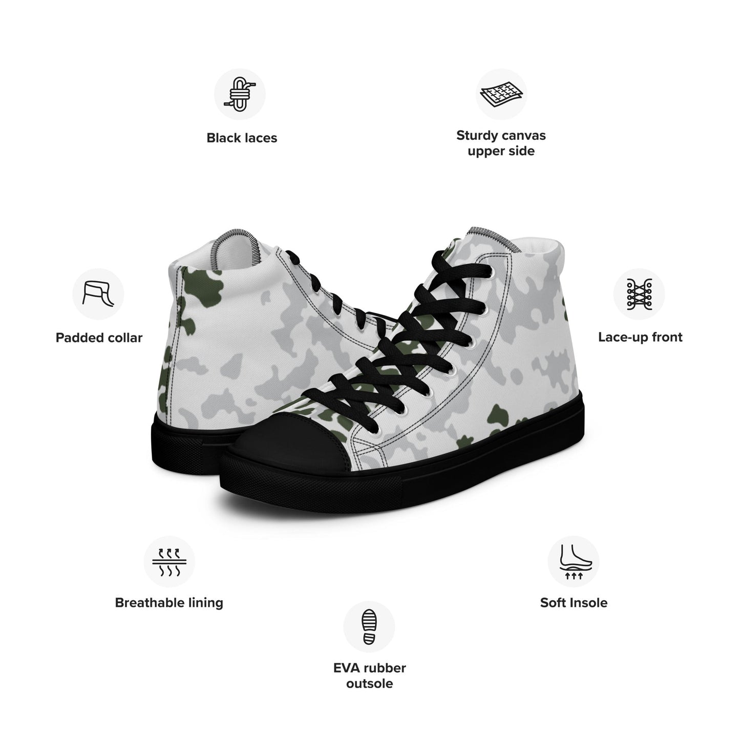 German Flecktarn Winter CAMO Mens high top canvas shoes - High Top Canvas Shoes