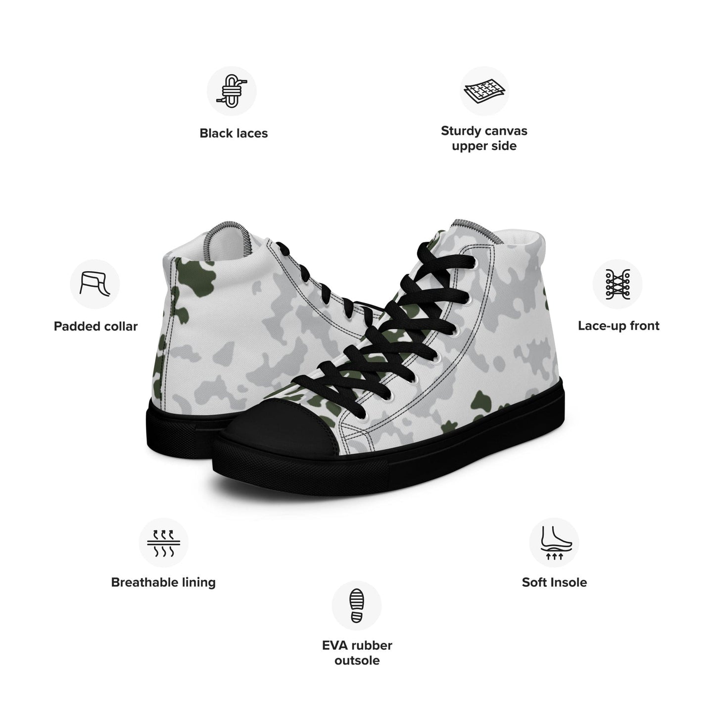 German Flecktarn Winter CAMO Men’s high top canvas shoes - Mens High Top Canvas Shoes