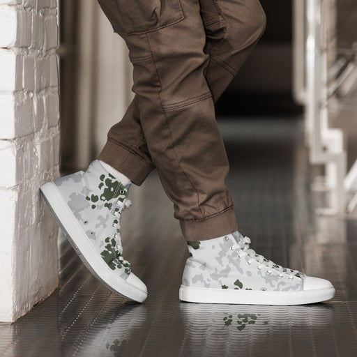 Flecktarn Bundeswehr Winter CAMO Mens High-Top Canvas Shoes - White / 5